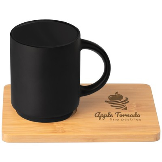 Café Duo - 325 ml Ceramic Mug & Bamboo Board Set