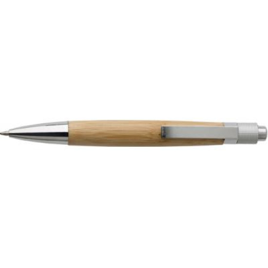 Bamboo ballpen with metal clip.