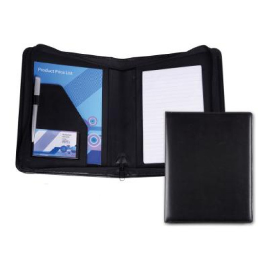 Black Belluno PU A5 Zipped Conference Folder