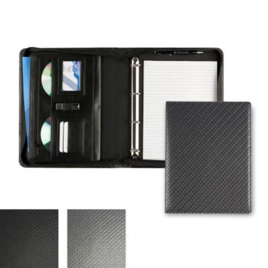 Carbon Fibre Effect A4 Deluxe Zipped Ring Binder