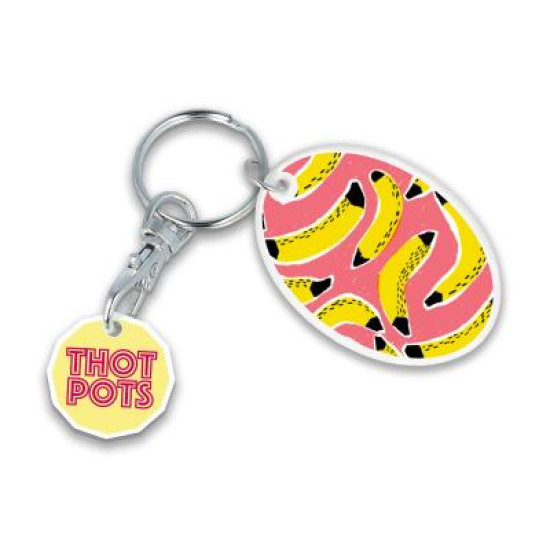 Recycled NEW £ Oval Trolley Mate Keyring (printed coin)