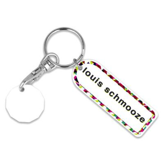 Recycled NEW £ Rectangle Trolley Mate Keyring (unprinted coin)