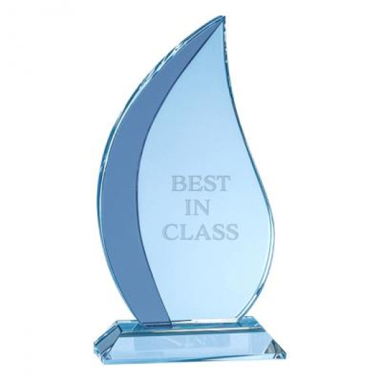 18cm Optical Crystal Clear & Cobalt Blue Flame Award