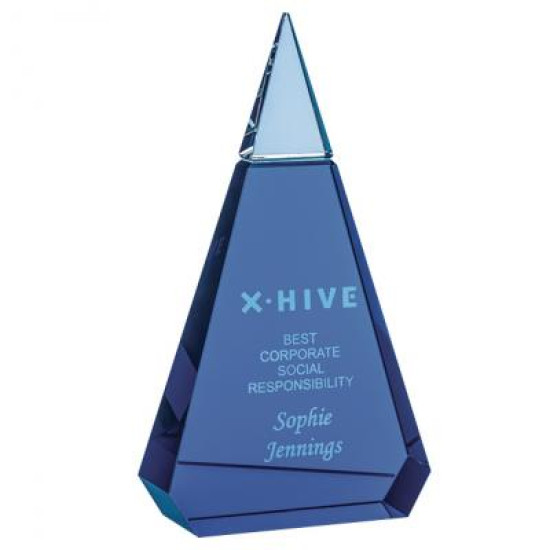 20.5cm Cobalt Blue & Clear Optical Crystal Prism Award